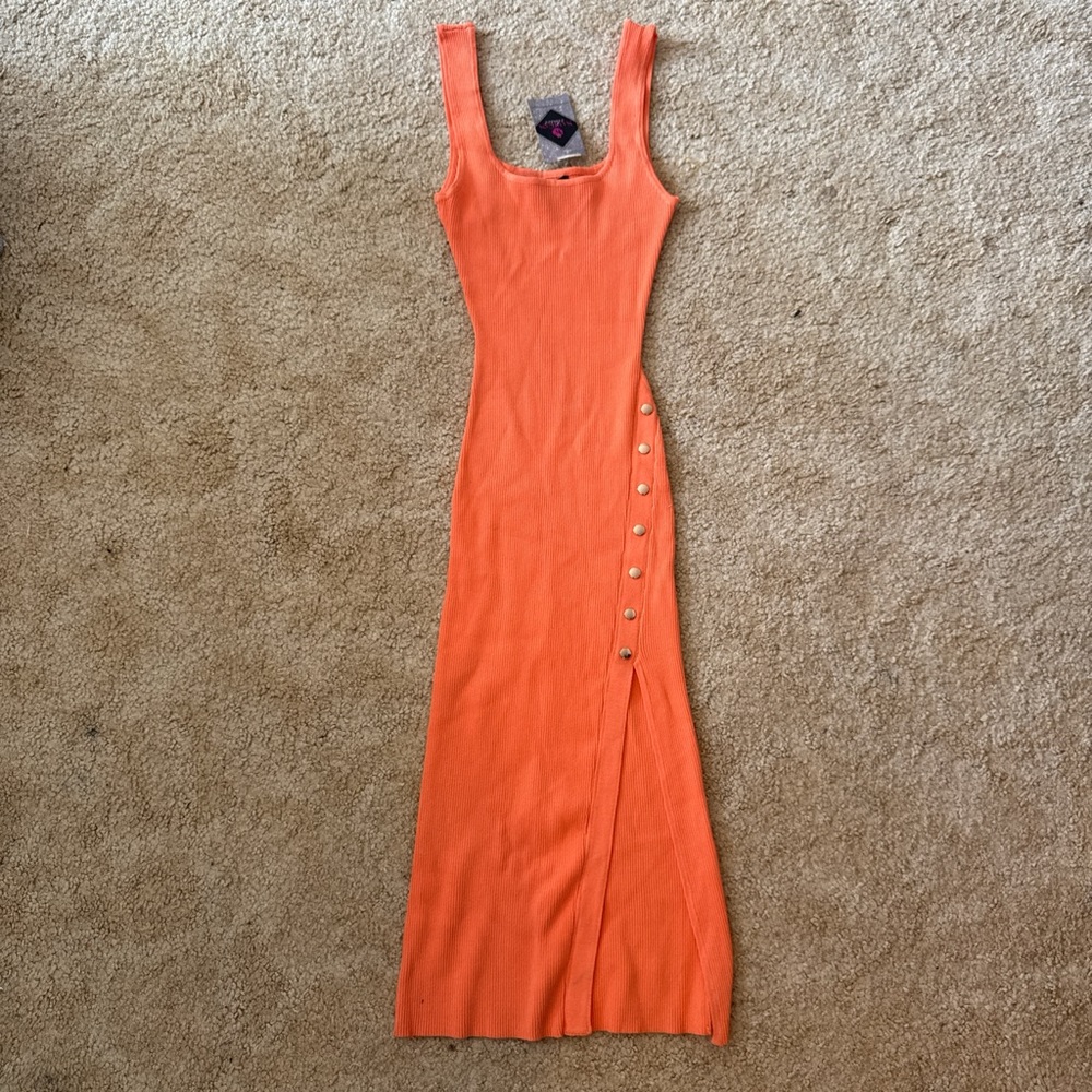 Orange Bodycon Knit Maxi Dress With Gold Details